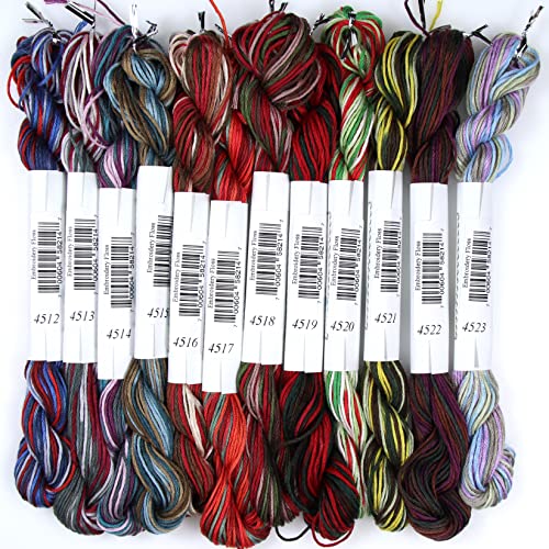KCS Big skeins of 25 Meters Size 25 Color Variegated Cross Stitch Stranded Threads,12 skeins,02 - color: 12skeins02, size: 12 skeins