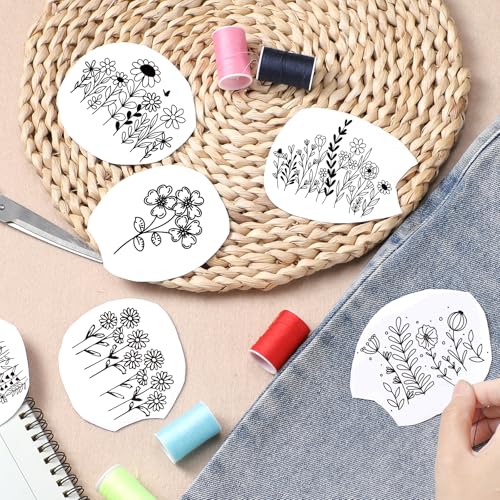 Water Soluble Embroidery Patterns Stabilizers, 3 Sheets 50 Pcs Floral Stick and Stitch Embroidery Papers Wash Away, Pre-Printed Boho Floral Pattern Transfers for Hand Sewing Lovers Beginners - size: Boho Floral