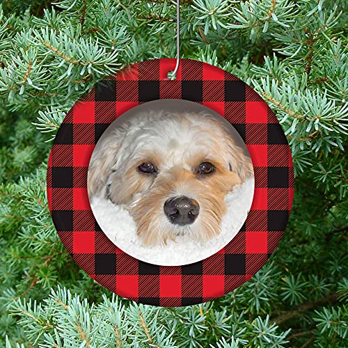 The Original Mini Photo Christmas Ornaments, Magnetic Easy-Load Rustic Buffalo Plaid Picture Frame Ornament, Includes Photo Protectors Plus Hooks for Hanging, Round, Red and Black 6-Pack - color: Red and Black