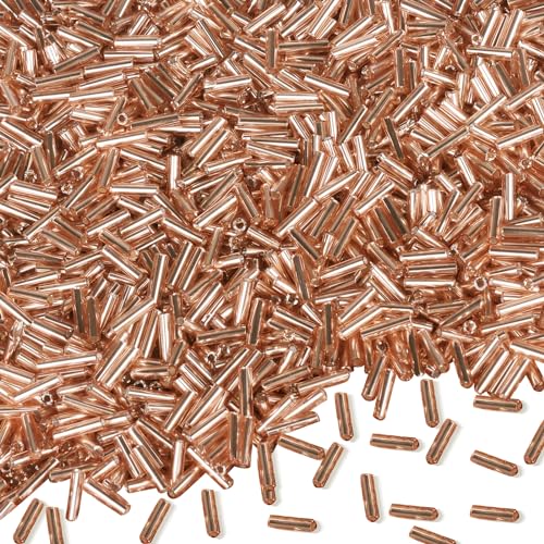 4000pcs Champagne Bugle Beads Bulk -Embroidery Beads,Long Tube Bead for Jewelry Making, Bracelet Necklaces Supplies,Craft DIY(7x2mm) - color: Champagne