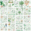 BBTO 12 Sheets Rub on Transfers for Crafts Wood Furniture DIY, 5.5" x 5.7" - style: Eucalyptus Leaf