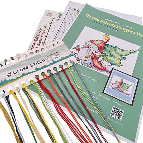 Howie's Needlepoint Cross Stitch Kits, 11CT Pre-Printed Pattern Needlepoint Kits, Full Range of Stamped Starter Kits (Santa Claus 10, 8.7 x 7.1 Inch) - color: Santa Claus 10