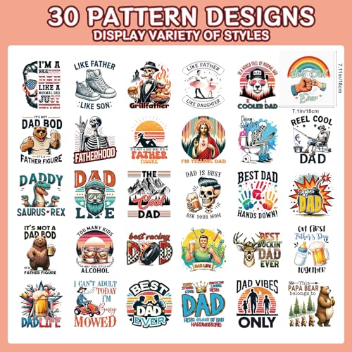 Dtf Transfers Ready to Press - 20Pcs Funny Dad Iron on Transfers for Tshirts, Father's Day Iron on Decals Patches, Dad Quote Heat Transfer Vinyl Stickers for Clothing Pillows Bag DIY Crafts - color: Funny Dad 509