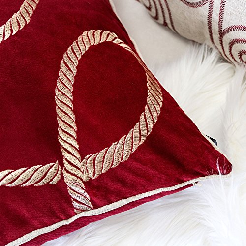 Embroidery Red Velvet Throw Pillow Cover, Merry Christmas Series Gift Knot Luxury Soft Fuzzy Cozy Warm Slik Gift Square Couch Cushion Pillow Case 20 x 20 Inch, Cover Only - color: U4-gift Knot Red