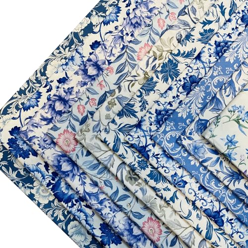 Fat Quarters Quilting Cotton Fabric Bundles for Sewing-10 PCS Blue Floral - color: New Blue Floral