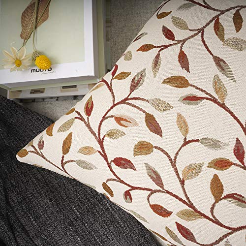 YOUR SMILE Classical Embroidery Jacquard Beige Leaf Pattern Square Decorative Throw Pillow Case Cushion Cover 18 x 18 inch - size: 18" x 18" (Pack of 1)