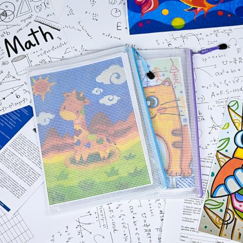 Plastic Mesh Zipper Pouch, 12 Pcs Zipper File Bags with Label Pocket, Game Boards Storage Bags, Waterproof Document Storage Bags for Office Home Travel Cosmetic (A4 Size 13.4 x 9.4 in) - size: A4 Size 13.4x9.4in