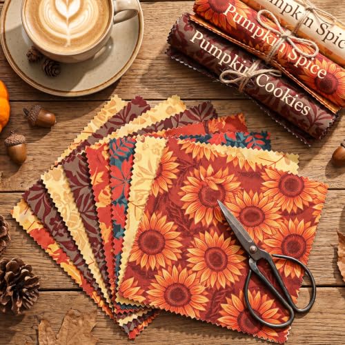 100 Pack 20 Styles Autumn Charm Pack Pre‑Cut Quilting Fabric - color: Burnt Orange, size: 5″