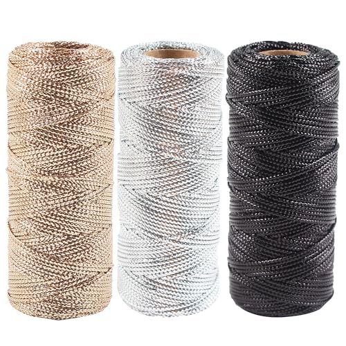 1.5mm Metallic String Decorative Metallic Bakers Twine Metallic Thread Rope for Craft Jewelry Making DIY Christmas Ornament Hanging Decoration, 3 Color A, 330 Yard - color: 3 Color a
