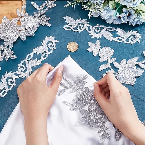 NBEADS 12 Pcs Embroidery Flower Patches, Iron on Patches Sew on Patches with Beads White and Silver Floral Repair Appliques for Wedding Dress Decoration Repair Clothing Backpacks Jeans Caps - color: Silver Floral--3 Styles 12 Pcs