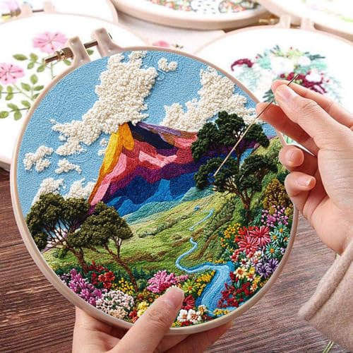 Hzkokon 2 Pack Embroidery Kit for Beginners Adults Cross Stitch Kits Hand Embroidery Kit Includes Stamped Flower Pattern, Hoop, Color Threads,Tools & Follow Instruction - color: volcano