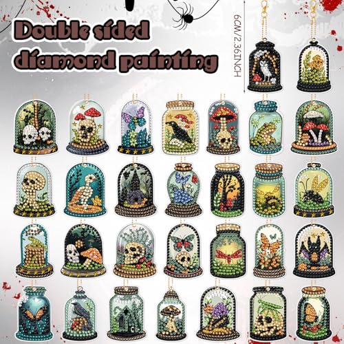 WILLBOND 30 Pcs Halloween Gothic Diamond Art Keychains, Horror Diamond Art - color: multiple colors
