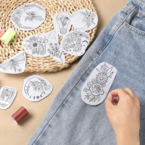 Flower Water Soluble Embroidery Patterns, 3 Sheets 80 Pcs Stick and Stitch Embroidery Papers Wash Away, Transfer Paper with Pre-Printed Floral Leaves Designs for Hand Sewing Lovers Beginners - size: Flowers