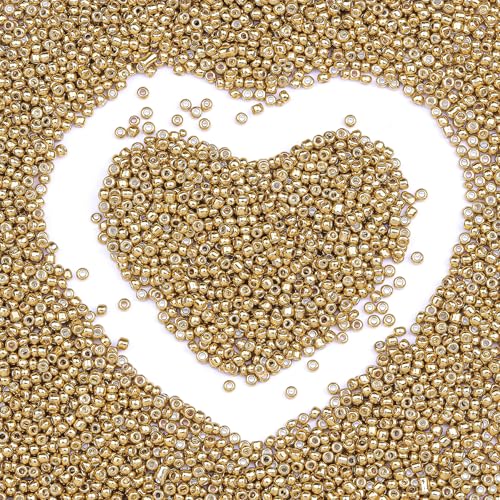 10150pcs 2mm Glass Seed Beads Bulk, 12/0 Mini Small Round Bead for Jewelry Making Tiny Craft Glass Seed Beads for Jewelry Making Bracelet Wrist Necklaces(Gold) - color: Gold