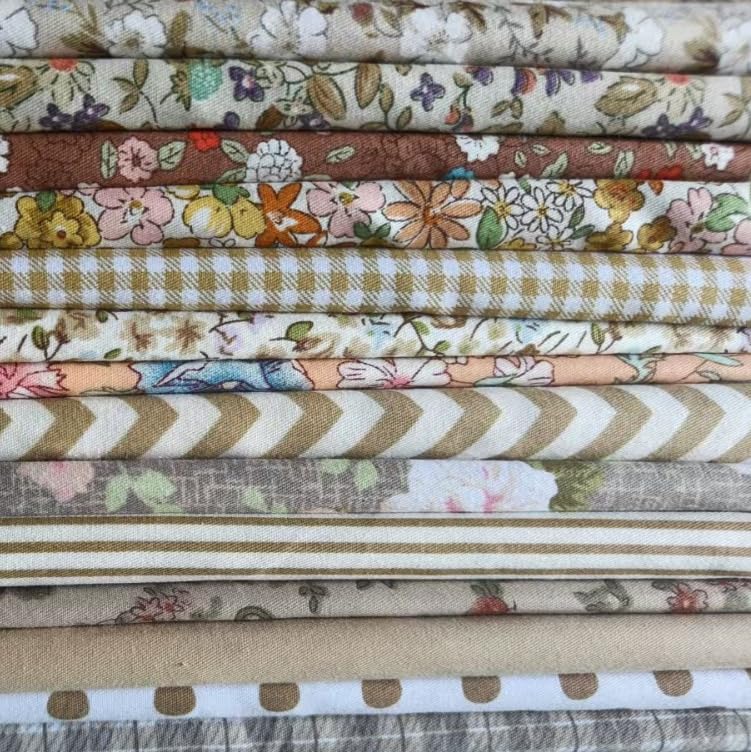 Cotton Fabric DIY Making Supplies Quilting Patchwork Fabric Fat Quarter Bundles DIY for Quilting Cotton Patchwork Cushions (14pcs Brown, 9.8" x 9.8") - color: 14pcs Brown, size: 9.8" x 9.8"
