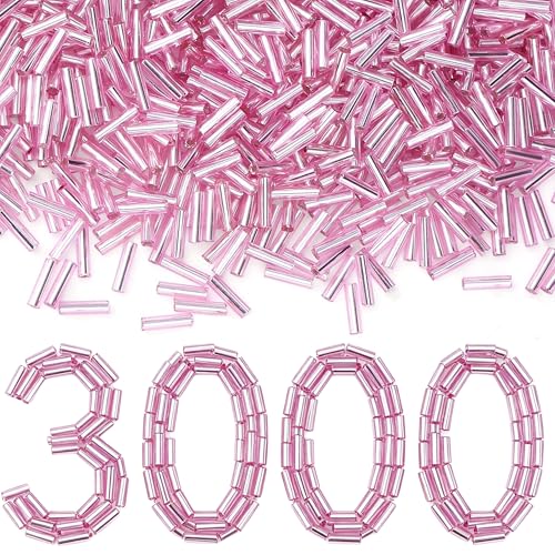 XIANNVXI 3000pcs Pink Glass Bugle Beads - color: Pink