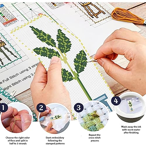 FREEBLOSS 6 Set Cross Stitch Bookmark Kit Green Plants 8 * 2.4'' 11CT - style: Potting