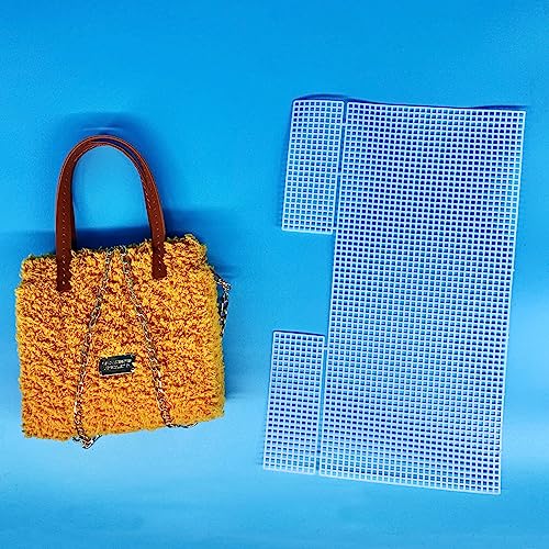 Allazone 39 PCS Clear Plastic Mesh Canvas Sheets for Embroidery, Plastic Canvas Plastic Mesh Sheets with 2 Color Acrylic Yarn for DIY Sewing Bag - color: 39 PCS - Bag Grid