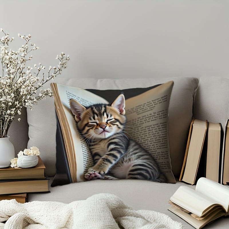 18x18 Cute Cat Linen Square Couch Living Room Animal Pillow Cover - color: Pa10007, size: 18" x 18" (Pack of 1)