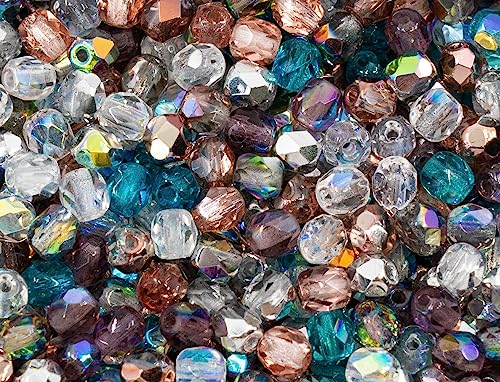 0.88oz (Approx. 300 pcs) Faceted Fire Polished Round Glass Beads 4mm (0.16in), Czech Republic Bohemian Glass Transparent Mix - color: Mix 03 Transparent AB