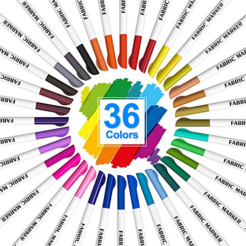 Fabric Markers, Lelix 36 Colors Permanent Fabric Pens for Writing Painting on T-Shirts Clothes Sneakers Canvas, Child Safe & Non-Toxic for Kids Adults - color: 36 Colors
