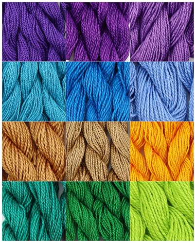 KCS 328 Yards(300 Meters) Mercerized Pearl Cotton Crochet Needlepoint Thread,Size 5, 12 skeins,Mixed Color 14 - color: 12color14, size: 12 skeins