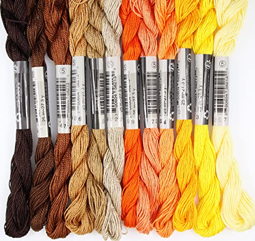 KCS 328 Yards(300 Meters) Mercerized Pearl Cotton Crochet Needlepoint Thread,Size 5, 12 skeins,Mixed Color 05 - color: 12color05, size: 12 skeins