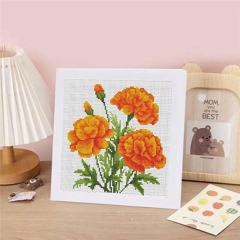 Marigold Stamped Cross Stitch Kits for Adult Beginner with Wooden Frame - color: Marigold Cross Stitch with Framed