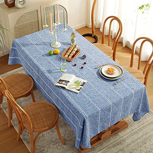 Chassic 60 x 104 inches Farmhouse Style Linen tablecloths, Wrinkle Resistant Washable Dining Room Table Cloths for 6 Foot Rectangle Tables - Hemstitch Blue - color: Hemstitch Blue, size: 104" x 60" (Rectangular)