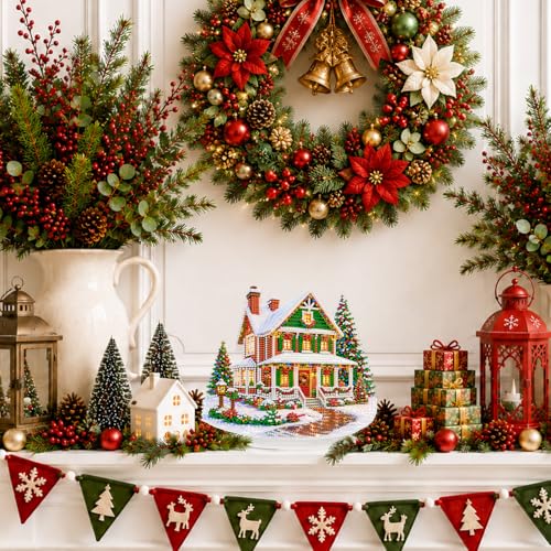 Eiflow Christmas Diamond Art Tabletop Kit for Adults Ornament, DIY Table Top Diamond Art Painting with Stand Acrylic Stand Up Gem Painting Board Kit - color: Home