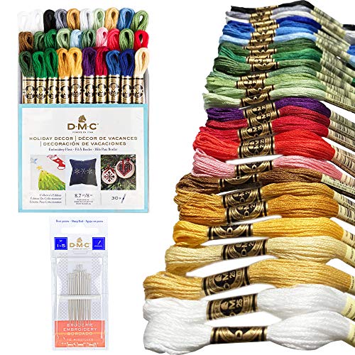 DMC Embroidery Floss Holiday Pack Bundle with Hand Needles Size 1-5.