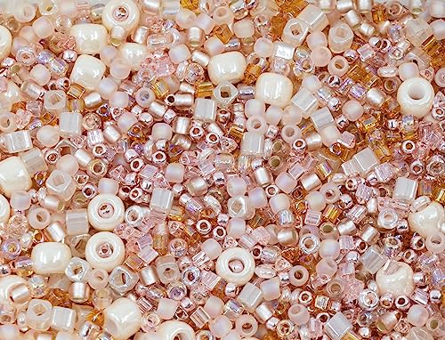0.35oz (10g) Mix of Small Rocailles, Seed Beads & Bugles 2-10mm TOHO Japanese Glass Beads, Mix TOHO Beige Pearl (Like 3213 - Bara-Rose) - color: Beige Mix - Mixed (2-10mm)