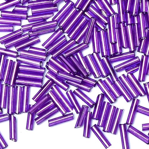 2000pcs Glass Bugle Beads, Tube Beads Bulk, Mini Long Tiny Small Waist Loose Spacer Embroidery Beaded for Bracelets Jewelry Making Sewing, Crafts, 2×6mm, Purple - color: Purple