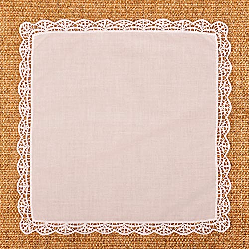 Milesky White Wedding Handkerchief Pure Cotton, Soft Ladies Hanky with Crochet Lace - color: Ch05