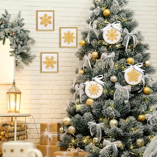 Roowest 6 Sets Christmas Embroidery Kits Snowflake Ornament DIY,Gold - color: Gold