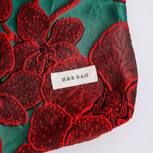 RANIT Retro Red Jacquard Cosmetic Bag - Durable Canvas Luxury Handheld Travel Toiletry Storage Bag Large - color: Red, size: Large