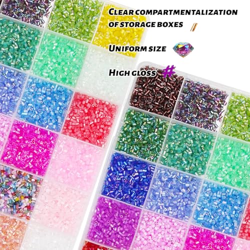 Tube Seed Beads Crafts Glass Bugle Beads Small Craft 3mm with for Jewelry Making Embroidery Decoration (28 Colors, 16800pcs) - size: 3mm