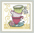 Howie's Needlepoint Cross Stitch Kits, 11CT Pre-Printed Pattern Needlepoint Kits, Full Range of Stamped Starter Kits (Teacup Three, 7.1 x 7.1 Inch) - color: Teacup Three
