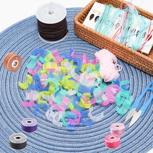JAKOUE 80pcs Bobbin Clips Organizer Set - Colorful Plastic Bobbin Holder for Embroidery Thread, DIY & Sewing Clips - size: 80pcs,Colorful