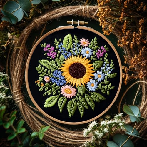 BENECREAT 17 pcs Water Soluble Embroidery Stabilizers, Sunflowers Bouquets Embroidery Patterns Transfer Paper for Beginners, Stick and Stitch Embroidery Paper Wash Away - color: Sunflowers Bouquets