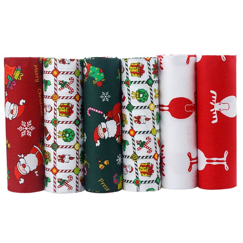 AMORNPHAN Christmas Holiday Printed 100% Cotton Quilting Bundles Fabric for Patchwork Needlework DIY Handmade Sewing Crafting Precut Face Mask 16x20 Inches (40x50cm.) Set of 6 Pieces (Christmas) - color: Christmas