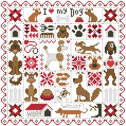 Meecaa Cross Stitch Kits 14 Count Stamped, Dog House Animals Embroidery Kit with Accessories Pre Printed (29×29cm)(Dog House) - color: Dog House