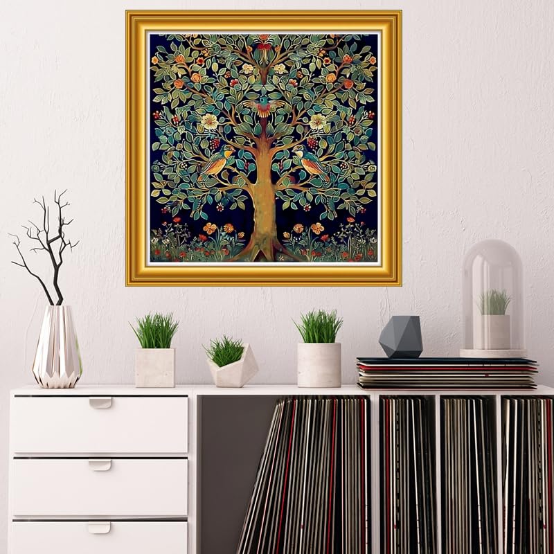 Dooxvey Counted Cross Stitch Kits for Adults 11CT Printed Cross-Stitch Patterns Cross Stitching Embroidery Kit Stamped or Counted Needlepoint Kits-Tree of Life Bird 18x18 inch - color: ColorDIY03