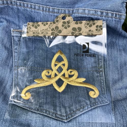Gold Celtic Knot Crown Iron On Patch, 4x3 Inch Royal Applique DIY Decor