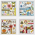 Awesocrafts 4 Pack Cross Stitch Kits, Four Seasons Easy Patterns Cross Stitching Embroidery Kit Supplies, Stamped or Counted (Four Seasons, Counted) - color: Four Seasons, size: Counted