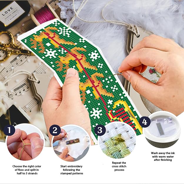 INFUNLY 6pcs Christmas Cross Stitch Bookmark Kits Snowman Embroidery Bookmark Kit with Instructions Santa Claus Handmade Cross Stitch Set Pre-Printed Deer DIY Bookmark-Kits for Adults Book Lovers - style: Christmas Snowman