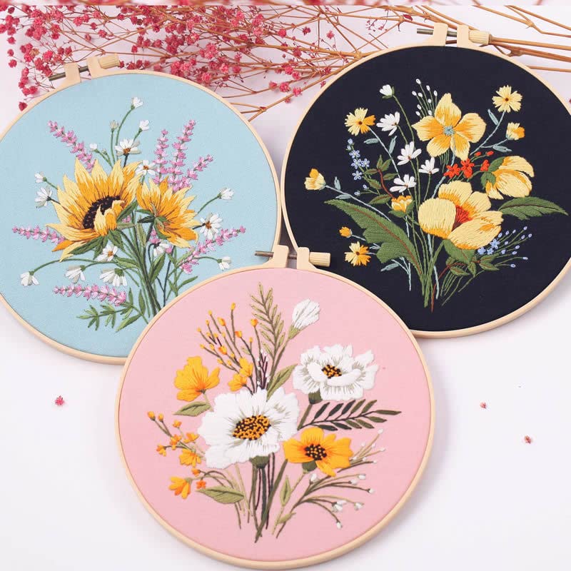 artcici Embroidery Kits Plants Flower Black Patterns for Beginners Adults, Full Range Embroidery Starter Kits Cross Stitch Needlework Supplies (Black) - color: Black