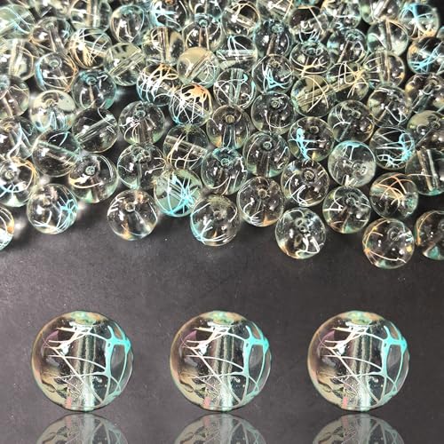 10mm Hand-Drawn Glass Beads Bulk 160pcs Orange Blue Round - color: Orange&Blue 10mm