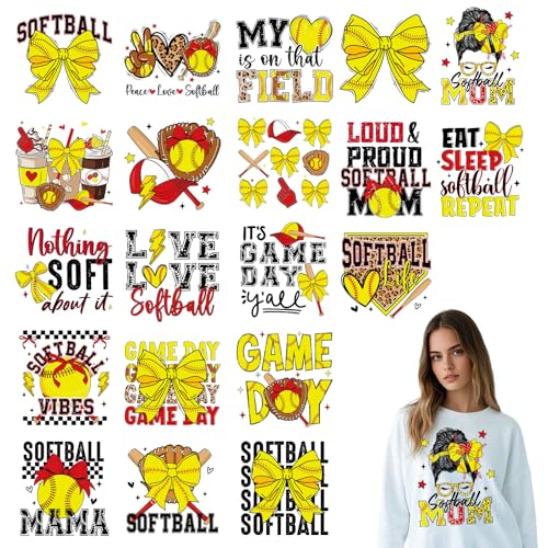 Softball Iron on Transfers for Tshirts -20Pcs Dtf Transfers Ready to Press, Softball Mom Iron on Decals Patches Stickers, Sports Game Mother's Day Heat Transfer for DIY Clothes Pillow Hats - color: Softball425