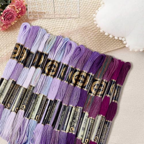16 Skeins 140 Yards Gradient Purple Embroidery Floss 6 Ply Cross Stitch Threads Polyester Embroidery Thread for Sewing Making DIY Birthday Wedding Stitching Art Creation - color: Purple